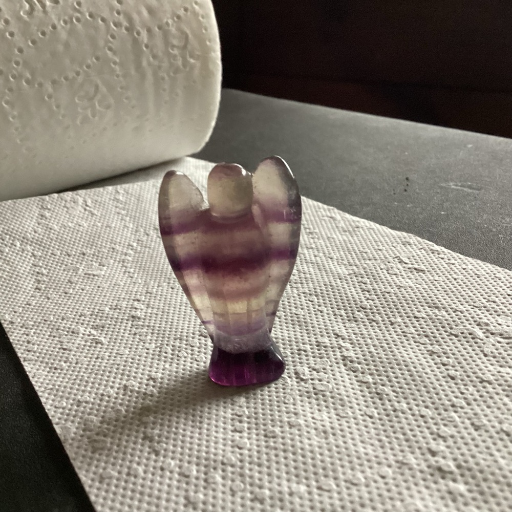 Little Rainbow Fluorite Pocket Angel Purple Clear Crystal Helper Guide